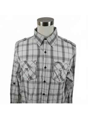 Sovereign Code Mens Cotton Button Up Black White Plaid Casual Shirt Size XL